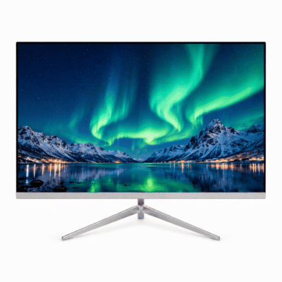 24 inch 165Hz white monitor with aurora borealis on screen