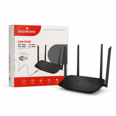 Rear ports of a Digimark Wi-Fi 5 dual-band router