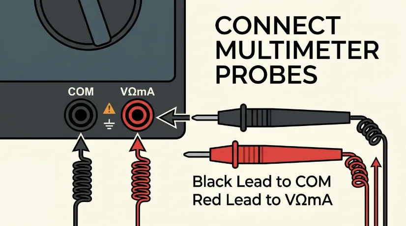 Diagram of multimeter dial symbols DC voltage, AC voltage, resistance, continuity beep and current modes