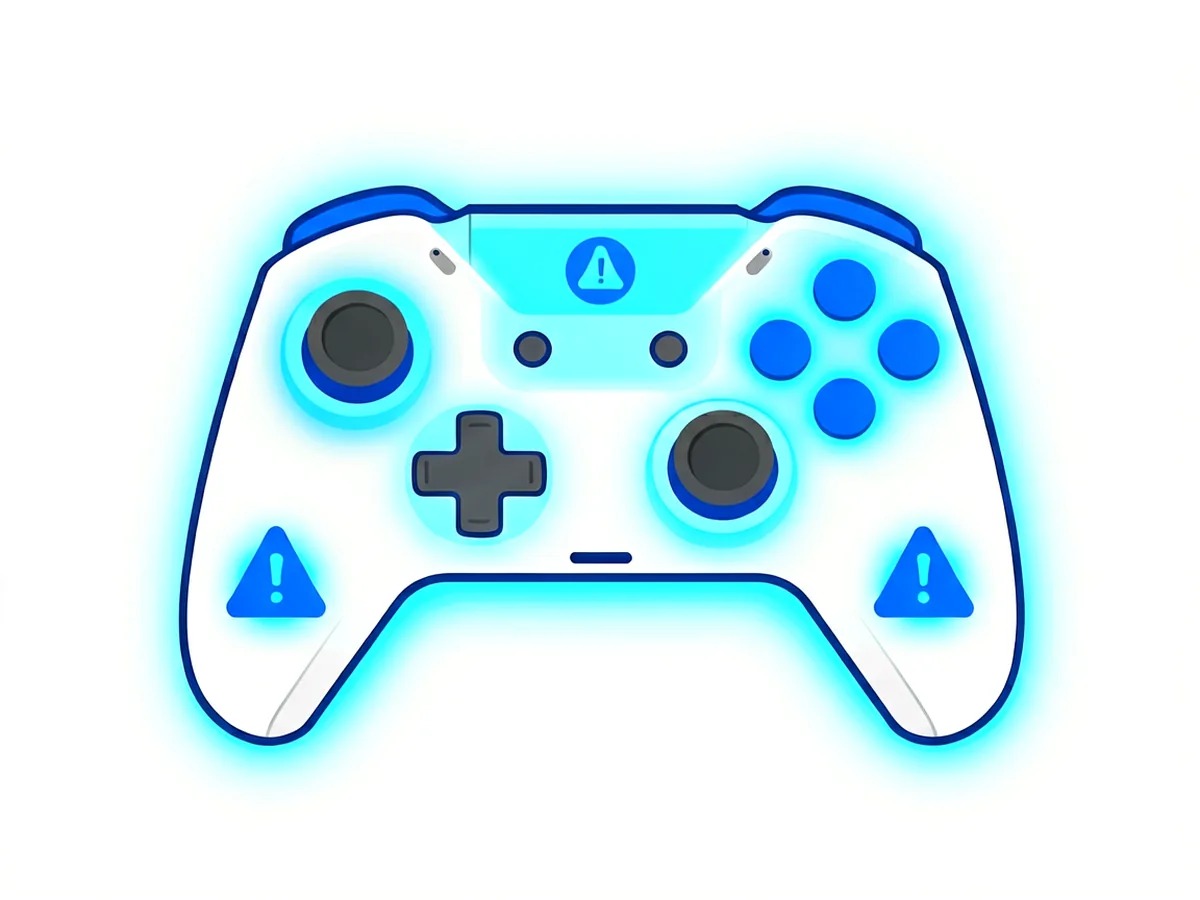 Diagram of a game controller with the analog sticks, face buttons, triggers and charging port highlighted as common failure zones