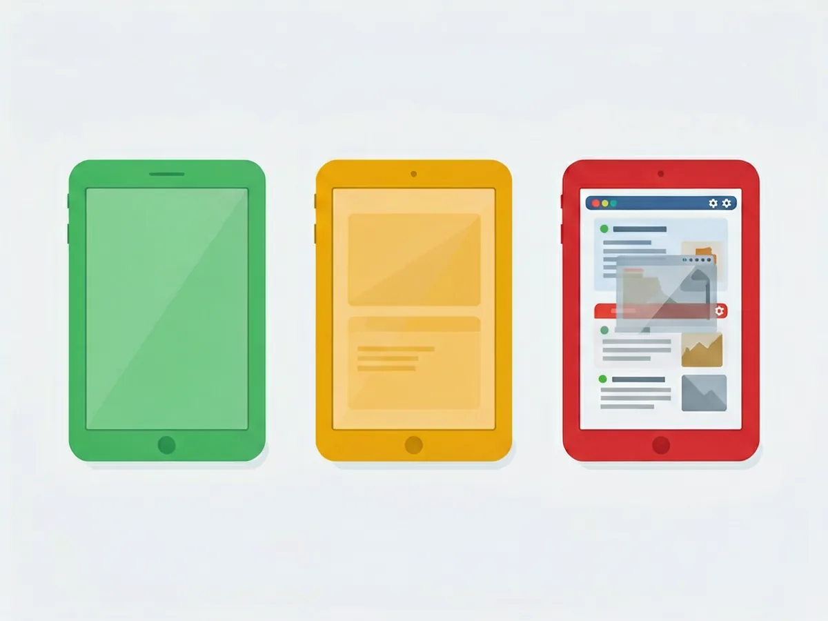 Three tablets colour-coded by iPad screen repair difficulty: easy non-fused models, risky fused models and expert-only iPad Pro