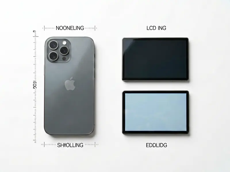 iPhone LCD and OLED display panels laid out for comparison on a white background