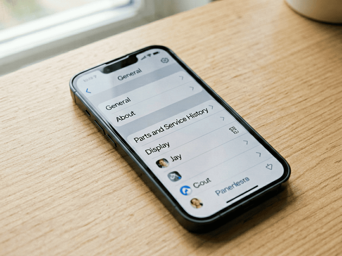 iPhone showing Settings Parts and Service History screen for checking if display is original