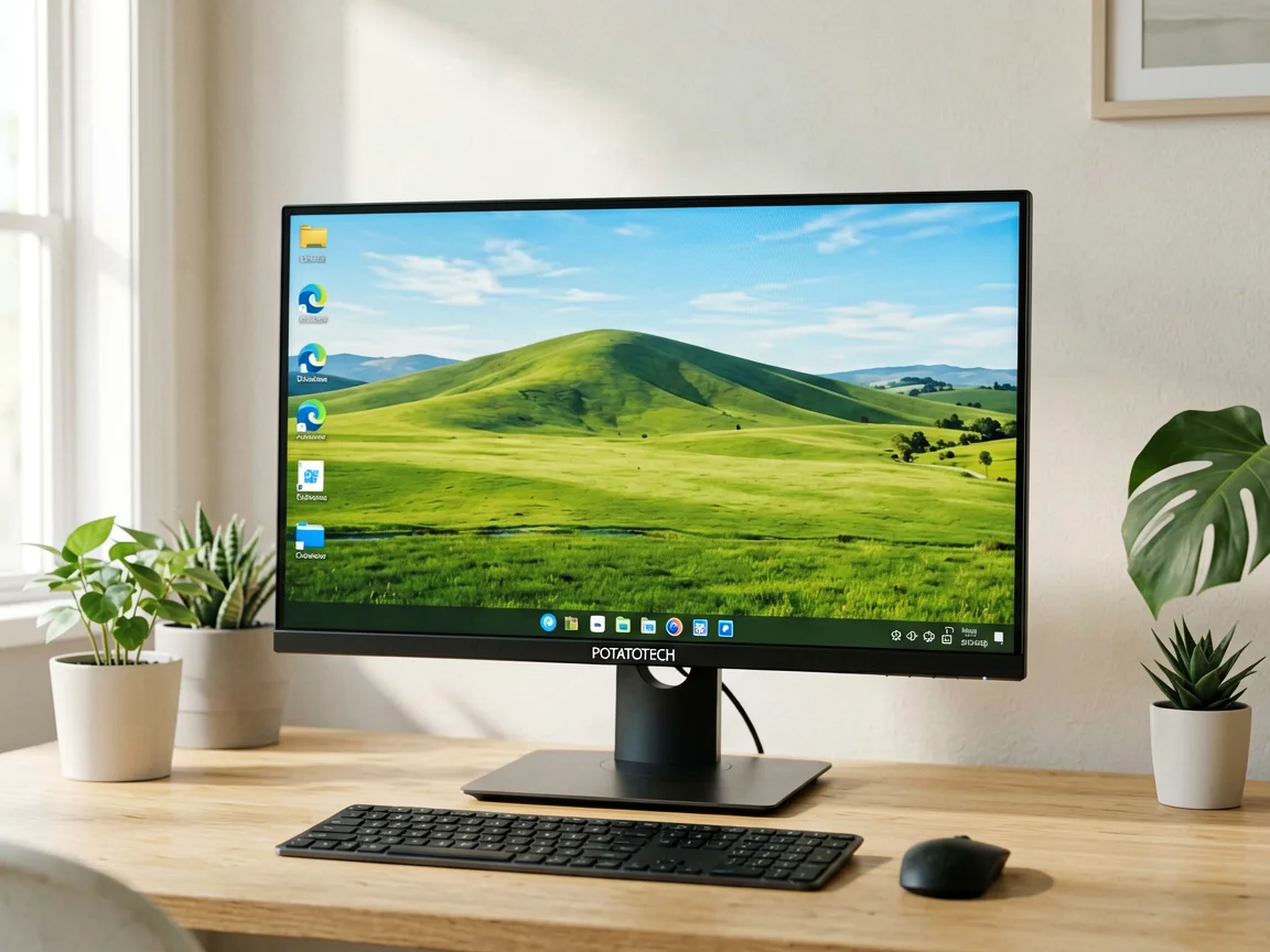 Person setting up a POTATOTECH monitor on a South African home office desk