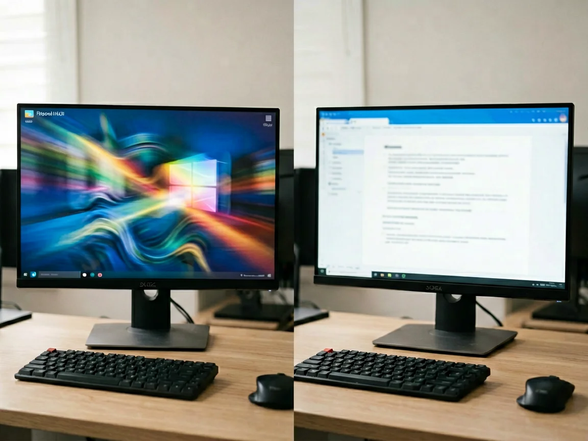 A 165Hz gaming monitor compared with a 60Hz office monitor displaying motion