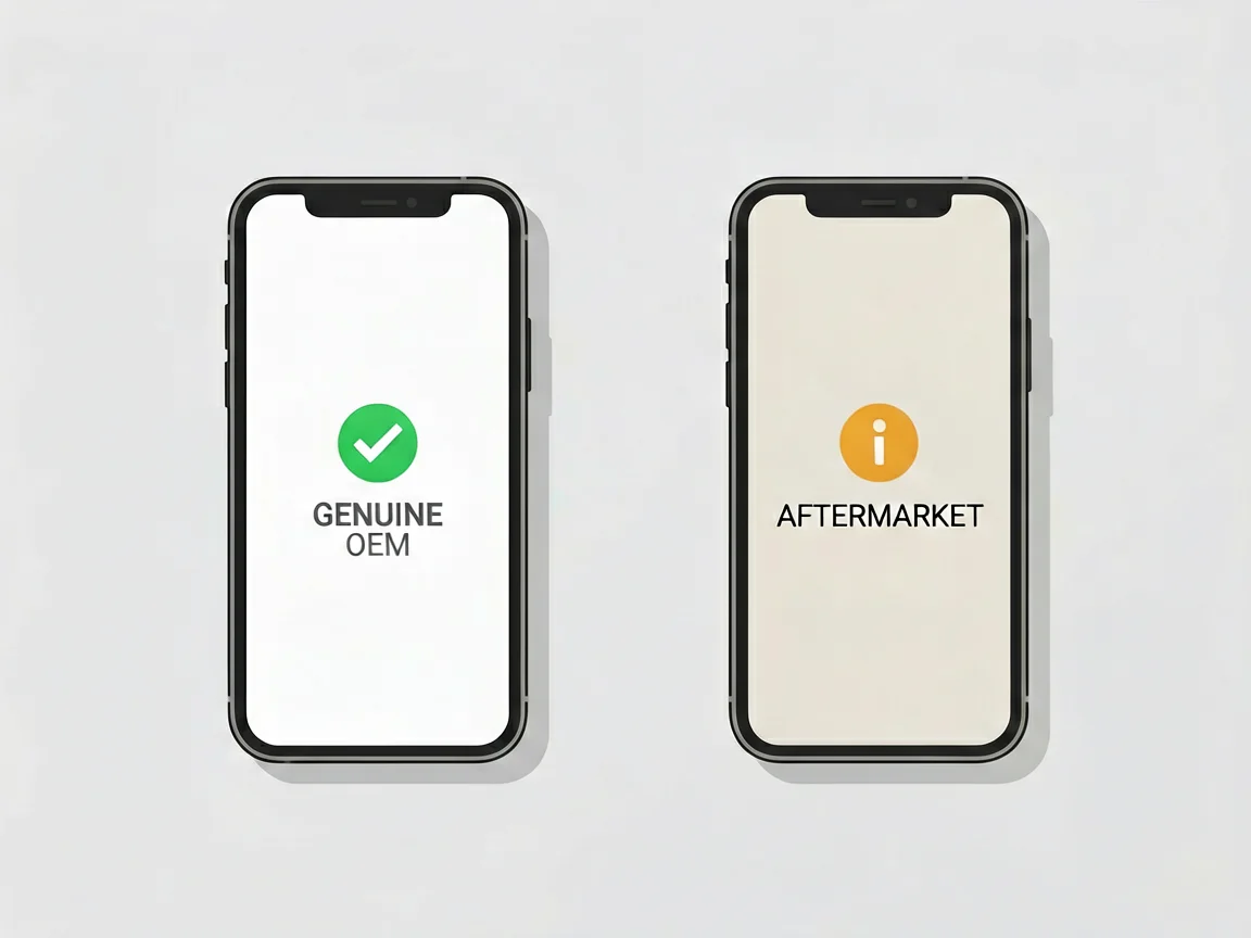 Two smartphone screens compared side by side, one labelled genuine and one aftermarket