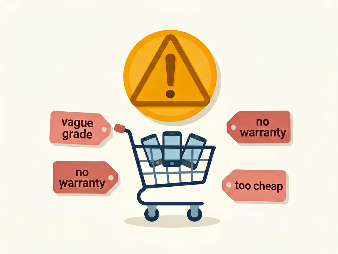 Warning signs when buying phone parts: vague grade, no warranty, too-cheap price