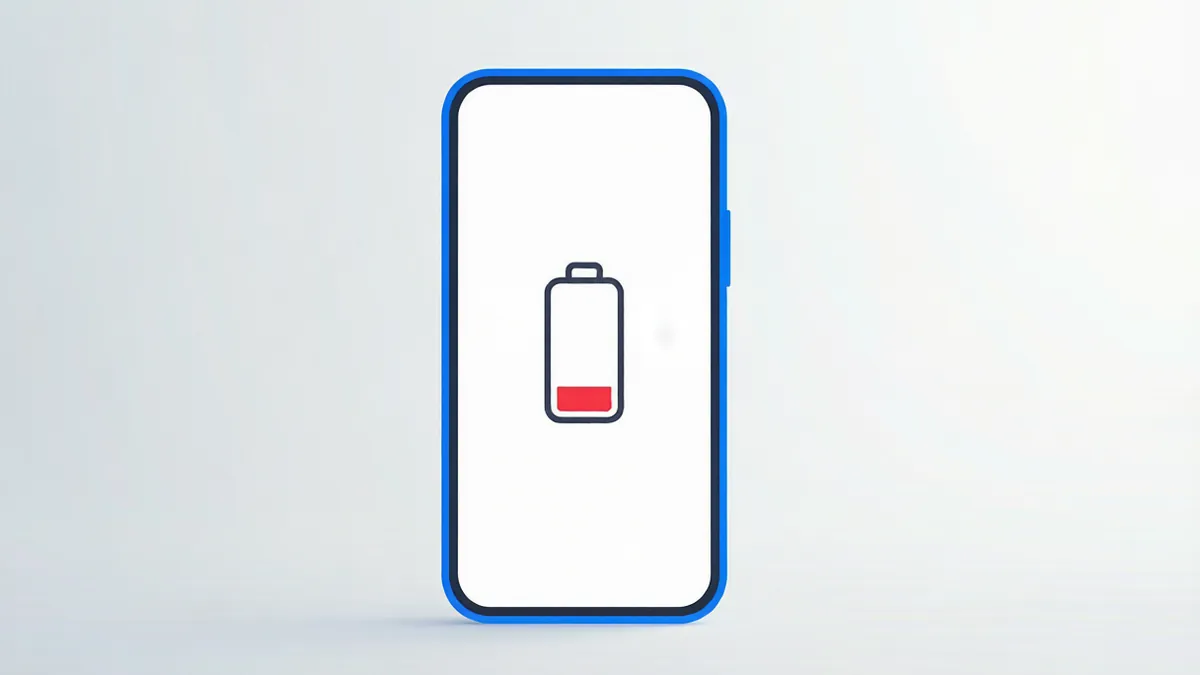 A smartphone showing a low, red battery icon on a clean light background, representing a dying phone battery