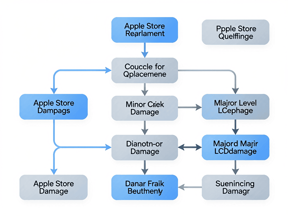 Decision flowchart for iPhone screen repair vs replacement based on warranty status and damage level