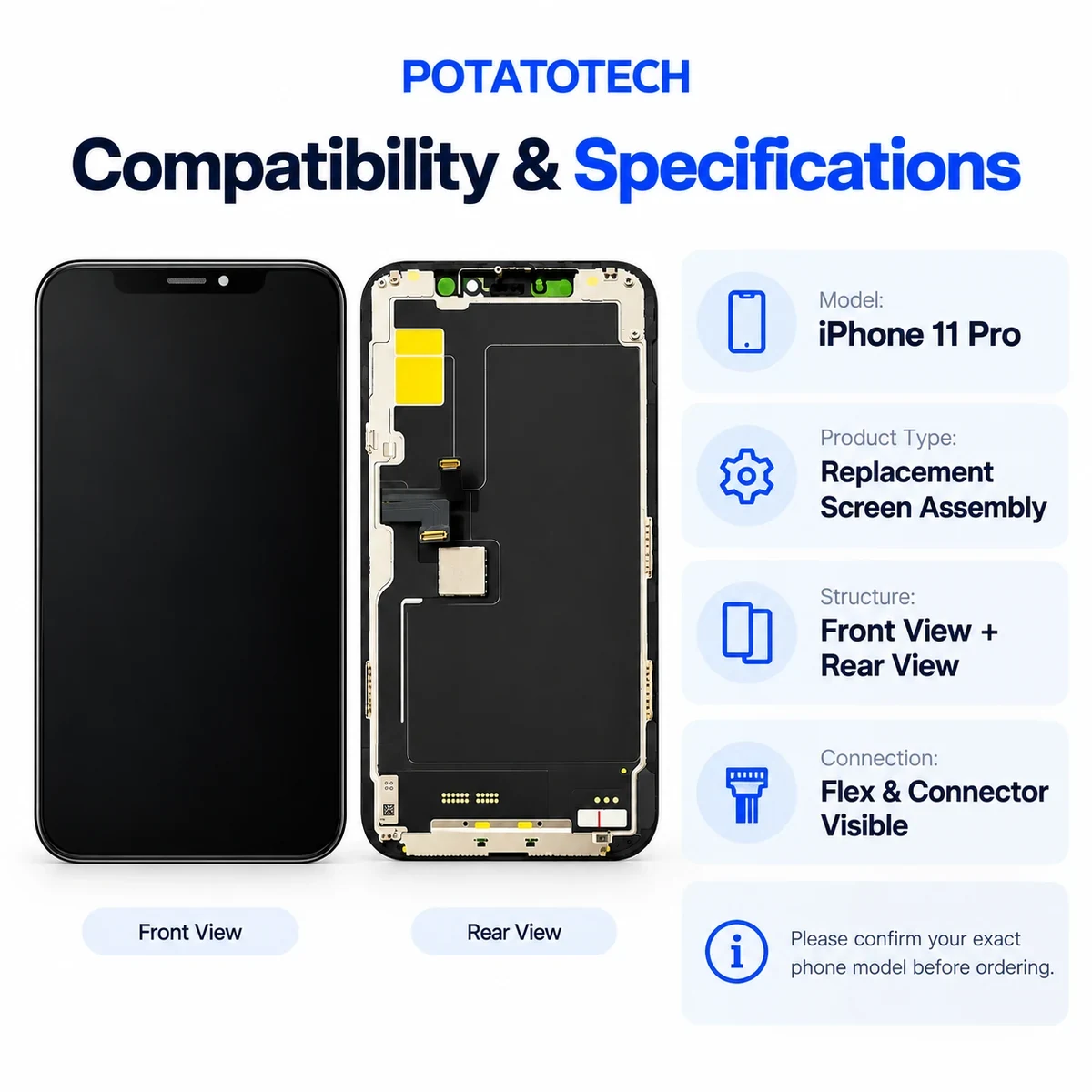iPhone 11 Pro TFT Replacement Screen Assembly & Repair Tools - product image
