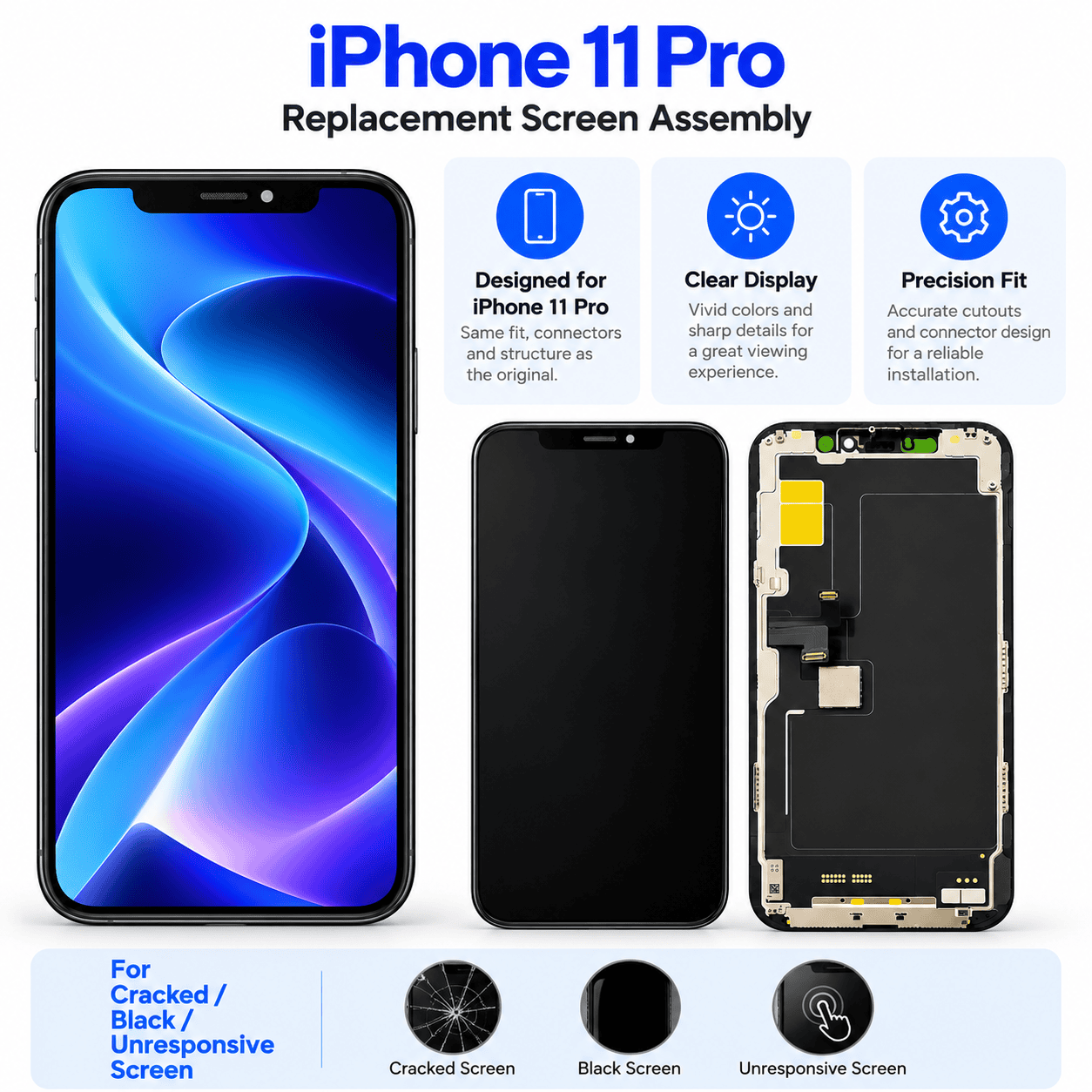 iPhone 11 Pro TFT Replacement Screen Assembly & Repair Tools - product image