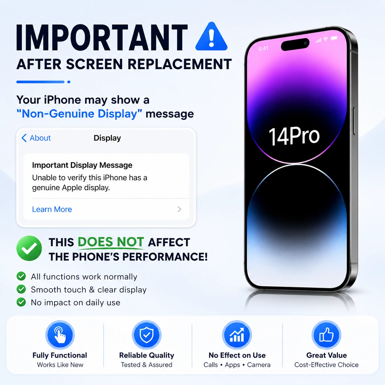 iPhone 14 Pro TFT Replacement Screen Assembly & Repair Tools - product details