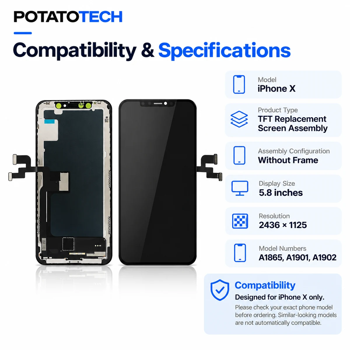 iPhone X TFT Replacement Screen Assembly & Repair Tools - product image