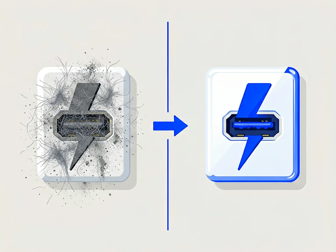 iPhone Lightning port before and after cleaning comparison