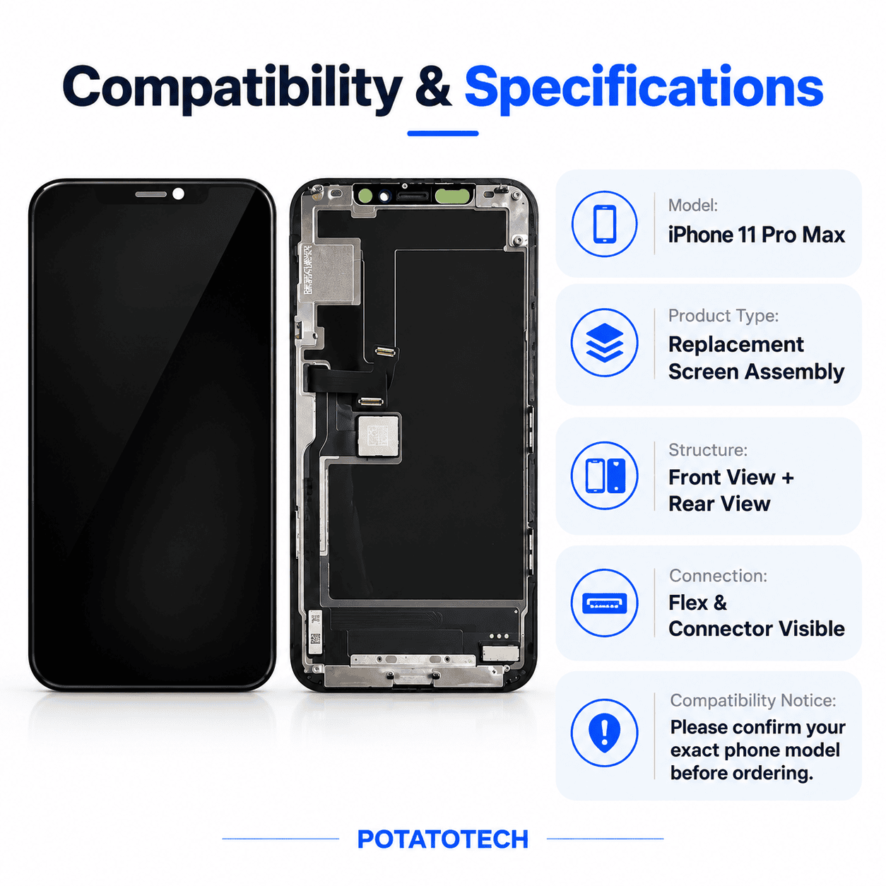 iPhone 11 Pro Max TFT Replacement Screen Assembly & Repair Tools - product image
